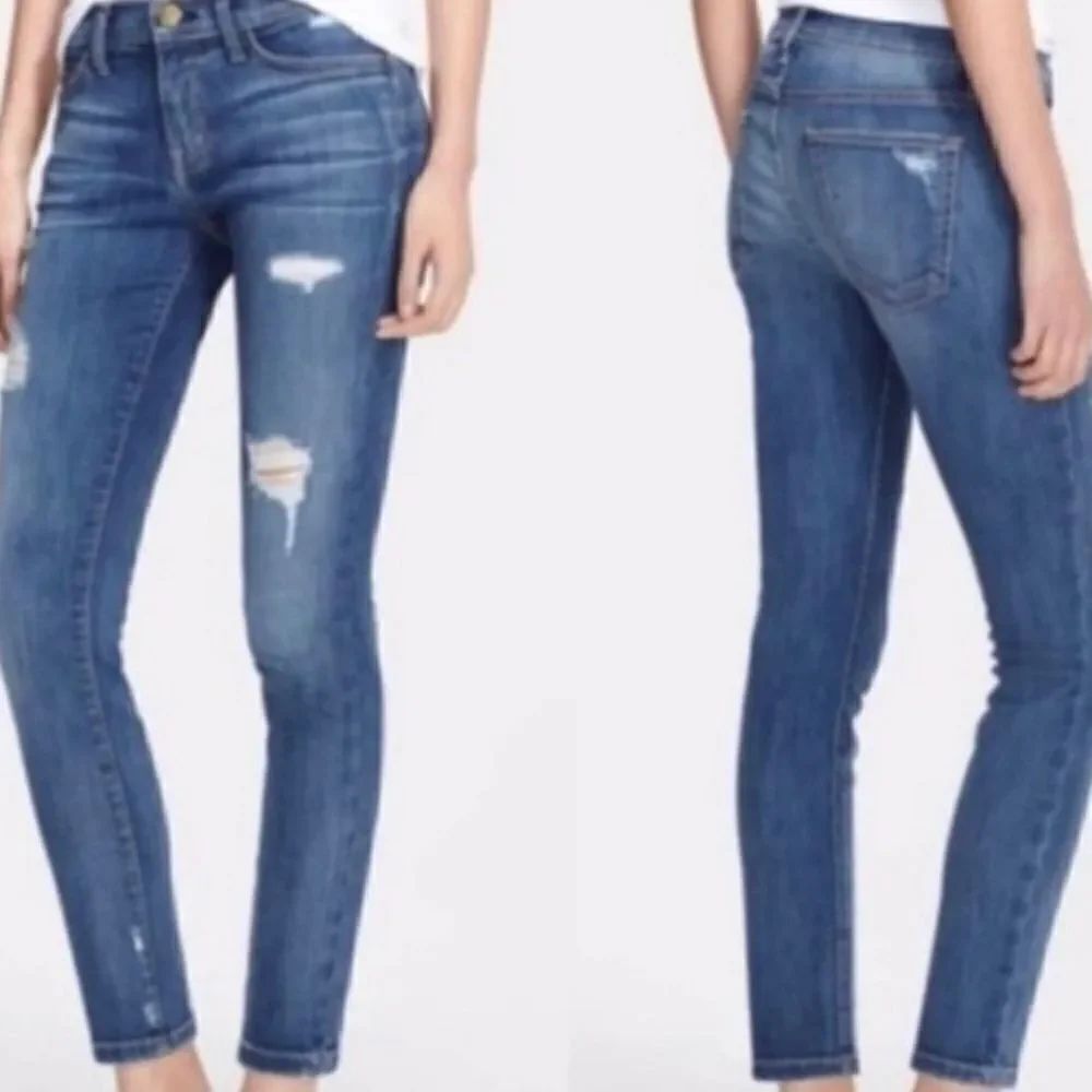 Current Elliot le stiletto dark wash skinny distressed jeans 27
